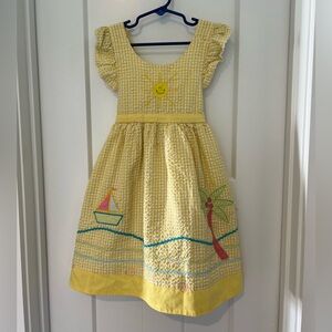 B.t Kids: Vintage Yellow Gingham Sundress with Embroidered appliqué: Size 4